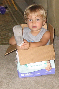 John sits in a little box.